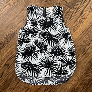 Michael by Michael Kors Black White Palm Leaf Sleeveless Hi-Lo Blouse.Size Large